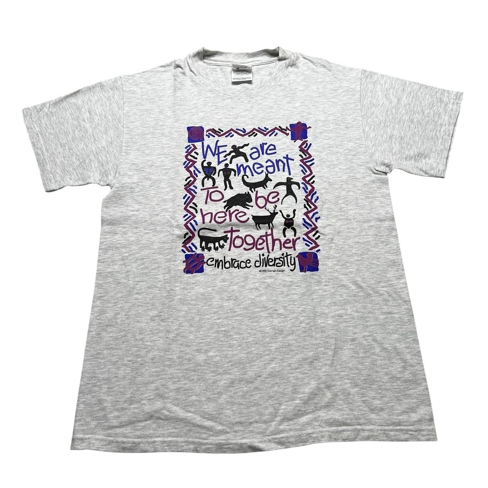 Hanes Beefy-T T-Shirt Mens M Gray 1993 Embrace Diversity Vintage 90s Graphic Tee